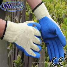 NMSAFETY 10 liner de galga de poliéster recubierto de látex impermeable azul en guantes de plam